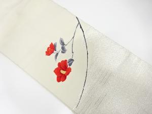 横段に椿模様織り出し　名古屋帯